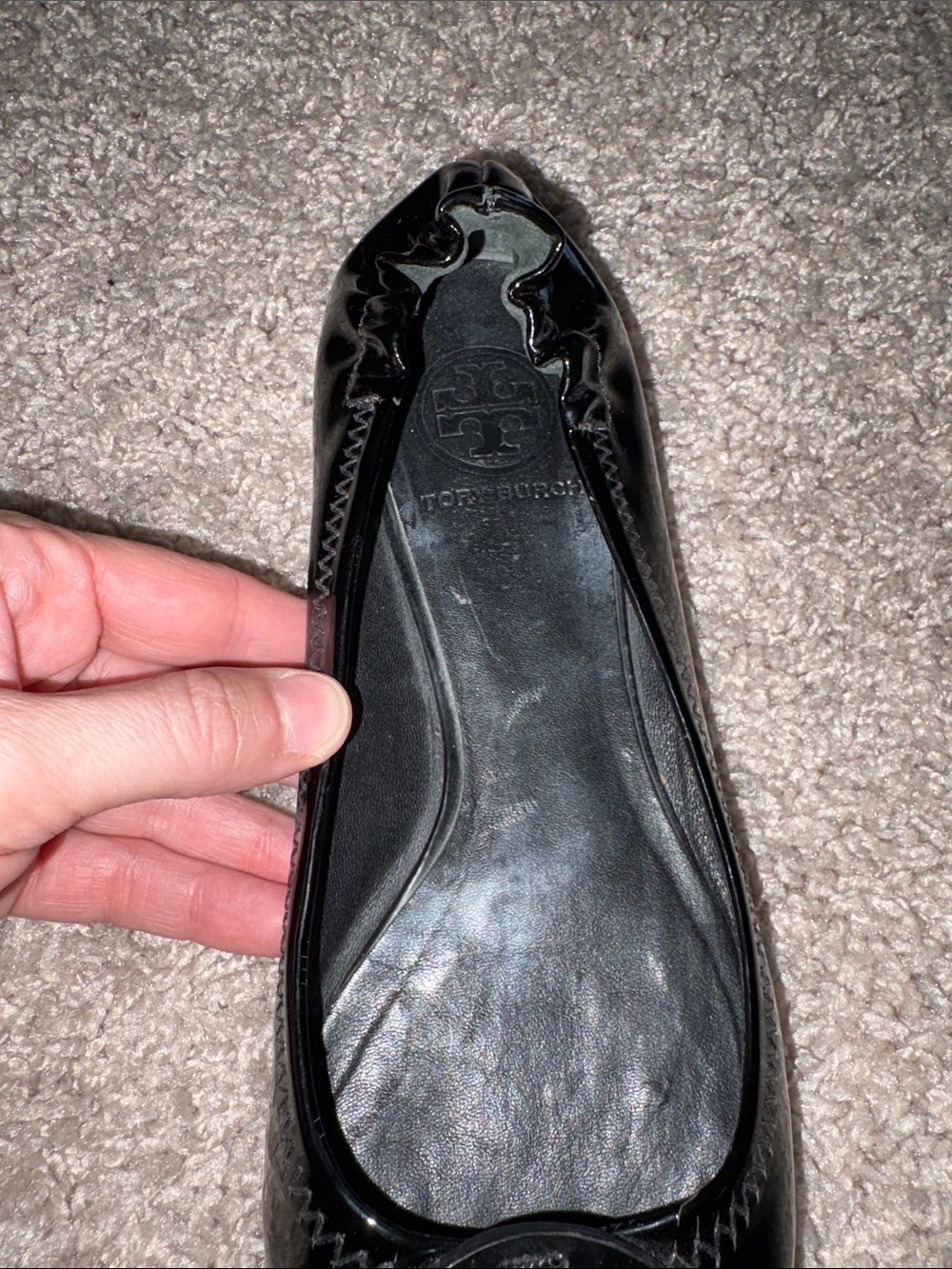 Tory Burch Black Patent Leather Logo Ballet Flats - Picture 6 of 7